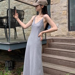 Shipped knitted suspender skirt simple temperament dress for women's new summer style slim high waist beautiful skirt