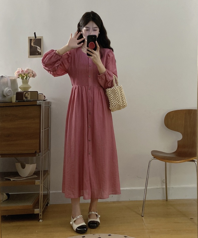 2025 large size women's new style fat girl Korean sweet niche design sense heavy industry pleated tensile dress