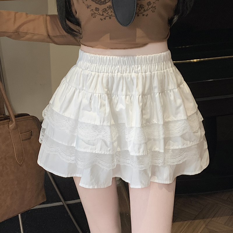 Shipped ballet style lace cake skirt for women with high waist slim A-line puffy short skirt