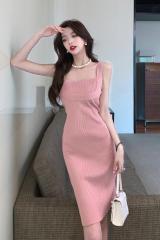 Shipped sexy suspender skirt for women in summer tight inner solid color high waist knitted dress