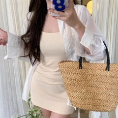 Shipped suspender dress for women 2025 summer waist-hugging slim bottom-packing skirt hot girl sleeveless vest short skirt