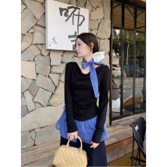 Shipped Official picture + original design feel fake Two off-shoulder long-sleeved splicing long-sleeved T-shirt