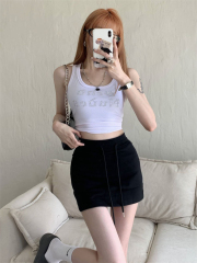 Shipped New versatile slim hip skirt for women drawstring gray sports high waist casual skirt trendy