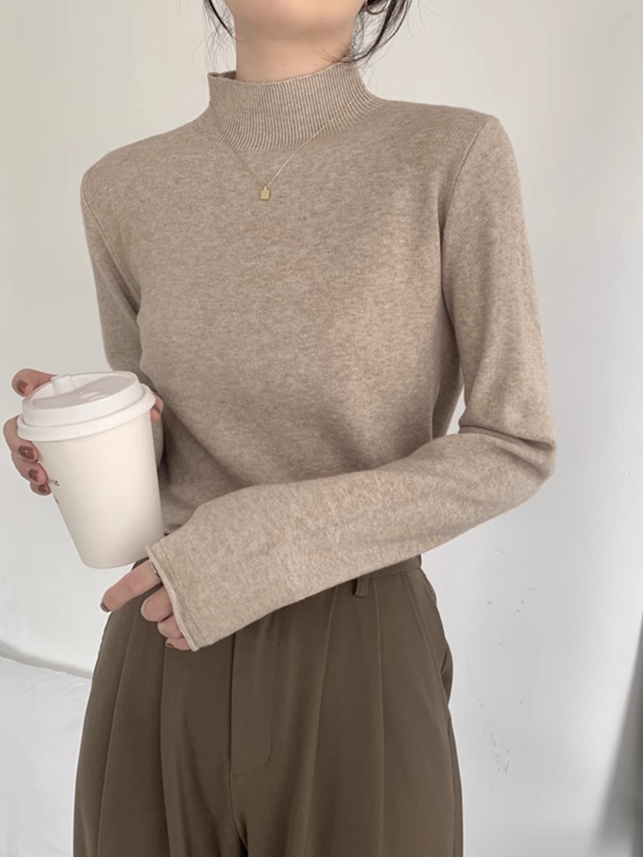 Has shipped temperament half-high collar inner wear early spring autumn winter 2025 loose soft glutinous knitted sweater for women Korean version