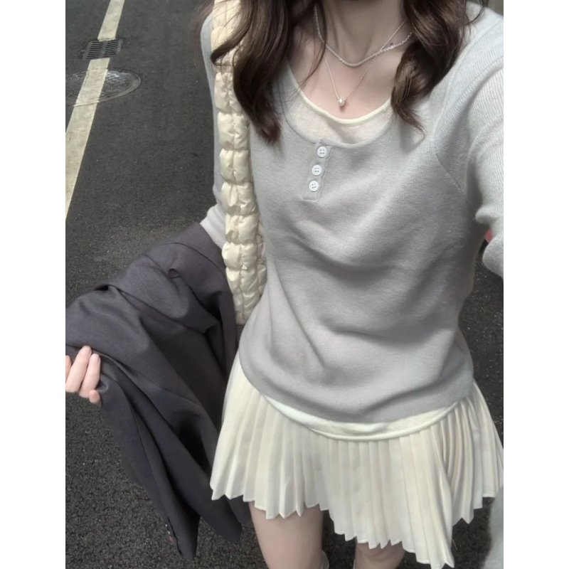 Shipped two-piece long-sleeved knitted base shirt for women chic frigid unique inner top