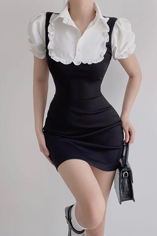 Shipped Fake two-piece shirt dress for women in summer 2025 new niche design short skirt