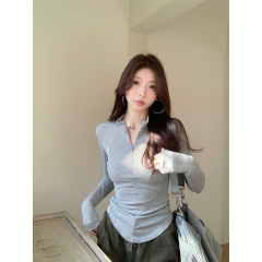 Real shot - American hot girl half turtleneck bottoming shirt for women in spring and autumn wear slim long-sleeved T-shirt top