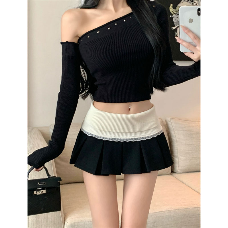 Shipped, slightly fat lace lace school style skirt for women, spring new high waist, slim, small a-line
