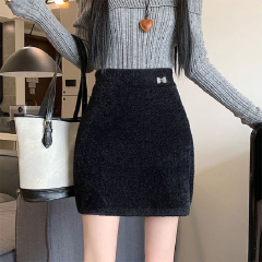 Shipped Solid color skirt for women Maillard A-line hip short skirt soft and thick knitted skirt spring and summer