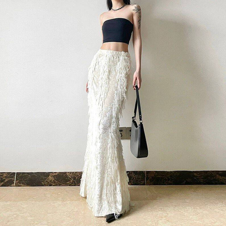 Shipped skirt, elastic high waist slim long skirt, chic spliced ​​fairy fishtail skirt new style