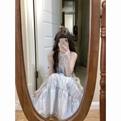 Shipped Sweet Lace-up halter neck plaid dress for women loose slim round neck sleeveless A-line