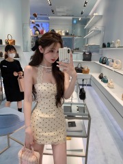 Shipped Lazy and expensive polka dot lace splicing dress for women 2025 summer new style