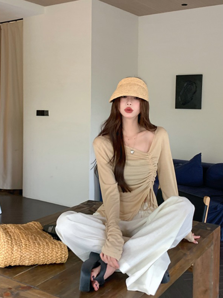 Has shipped Hong Kong flavor pure desire V-neck sun protection long-sleeved summer sexy hot girl temperament slim body shirt
