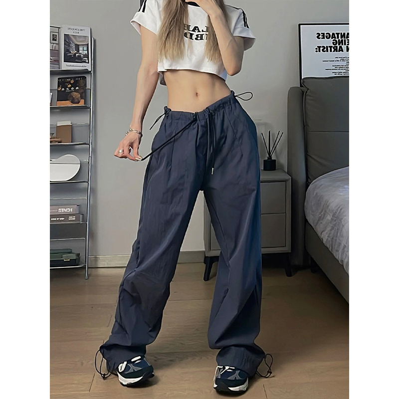 Thin air-sensing wide-leg pants trousers European and American street hot girls work pocket fat guy pants drooping casual pants summer