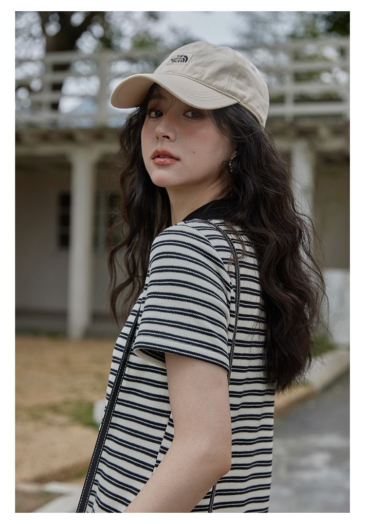 Shipped Casual temperament polo neck short sleeves small person wearing French retro striped dress for women