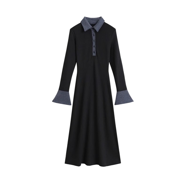 Shipped skirt for women Autumn and Winter 2025 new contrasting lapel knitted dress for women underwear long skirt