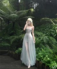 Shipped, unique and beautiful mesh suspender dress for women 2025 summer French elegant temperament waist-hugging and slimming