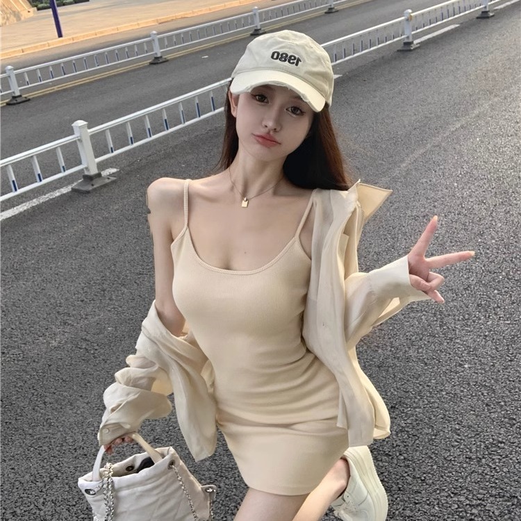 Shipped Solid color long skirt with slim fit and slim dress casual sexy hot girl knitted suspender skirt