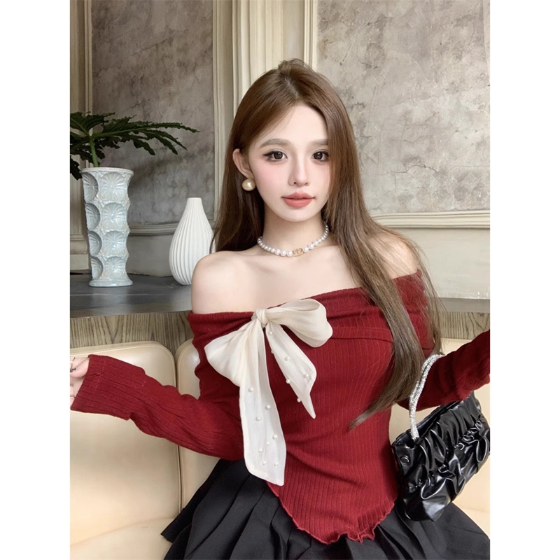 Shipped Official picture original quality + colored cotton ribbed bow top base shirt