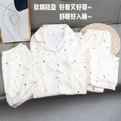 Summer cloud cotton lapel cardigan short-sleeved three-piece pajamas women's comfortable and casual home clothes
