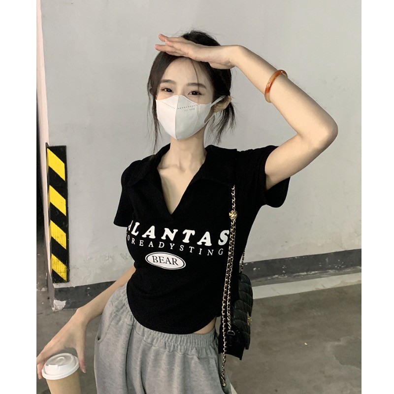 Shipped Pure Cotton 32-pin V-neck irregular short-sleeved summer hot girl pure desire