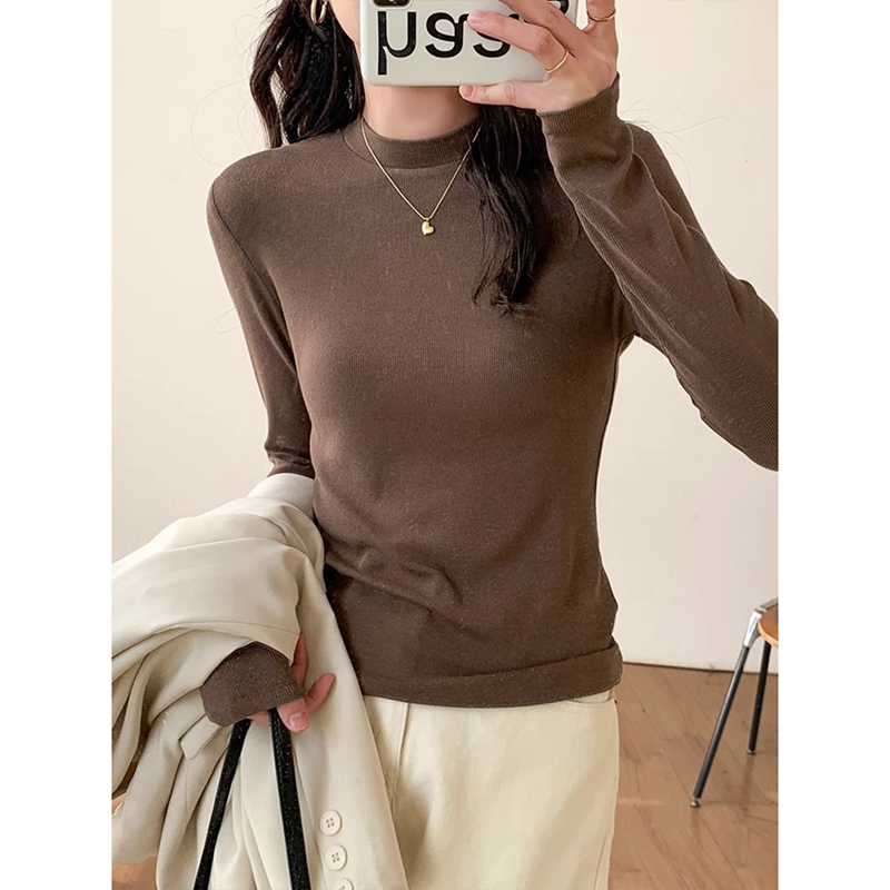 Shipped, large number of official pictures + high elastic ribbed velvet simple inner bottoming shirt for women's half-high neck T-shirt