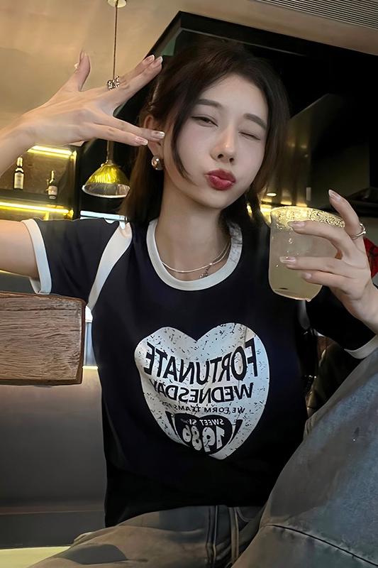 Shipped Large-size contrasting print loose short-sleeved T-shirt for women in summer Korean style, versatile thin style, slim