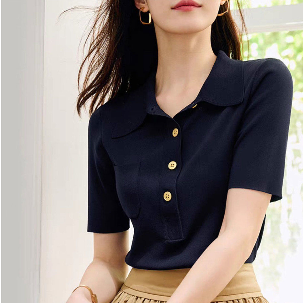 Shipped Casual polo neck slim sweater summer commuting versatile temperament niche top