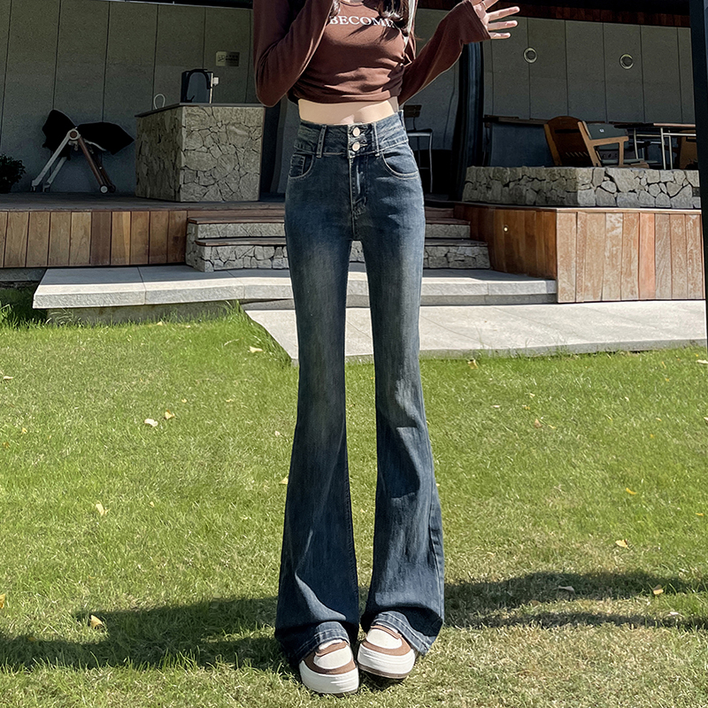 Black micro-flare jeans for women 2025 spring and autumn new style Tamatsu plus velvet nine-point small mop horseshoe bell-bottom pants