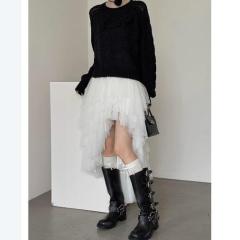 Shipped Design Multi-layer Asymmetrical Design Puffy White Fairy Skirt Loose and New Trendy