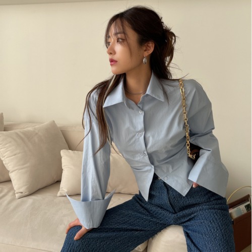 Shipped Niche Lapel Sexy Backless Cross-Tie Design Breasted Slim Long Sleeve Shirt