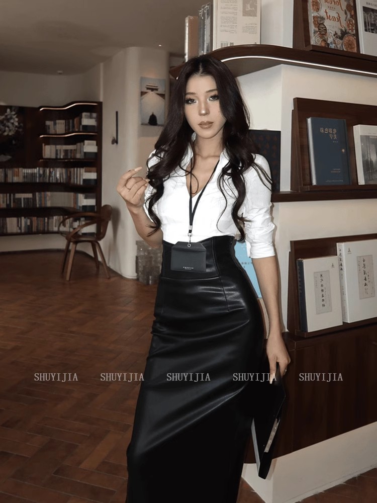 Shipped 2025 Spring and Autumn Fashion Cool Spicy Siren Style Long Sleeve Shirt Female Royal Sister Professional Black