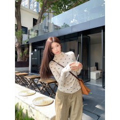 Shipped Developer inner layer base slim body suit for women's new autumn bow floral long-sleeved T-shirt for women