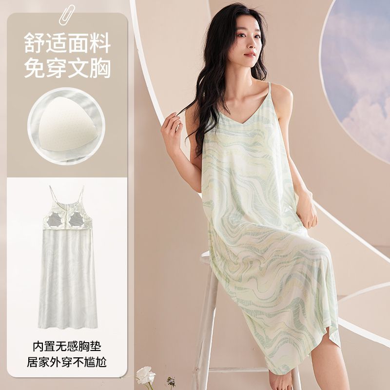Summer ice thread thread with chest pad pure sexy suspender nightgown for women's home clothes