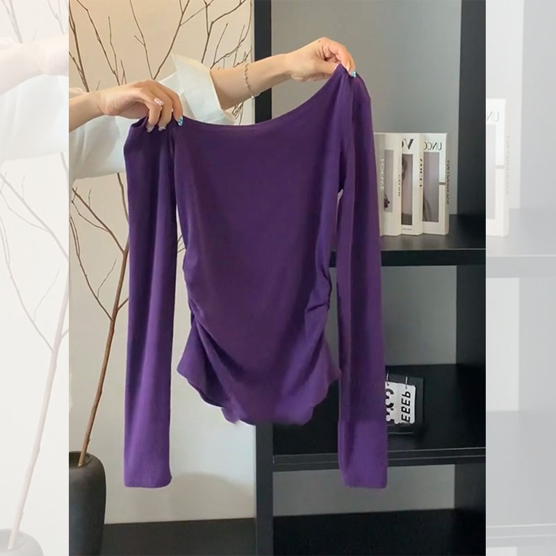 Shipped pure desire atmosphere purple waist-hugging base shirt 2025