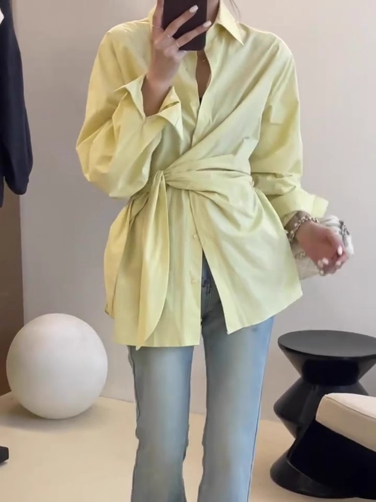 Shipped, niche design, irregular mid-length shirt 2025 spring and autumn style, women's French chic small