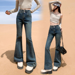 Black micro-flare jeans for women 2025 spring and autumn new style Tamatsu plus velvet nine-point small mop horseshoe bell-bottom pants