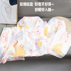 Summer cloud cotton lapel cardigan short-sleeved three-piece pajamas women's comfortable and casual home clothes