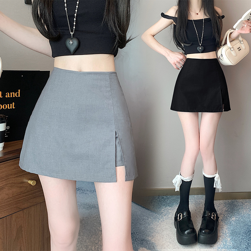 Real-life spring gray slit skirt women's high waist hip skirt slim a line skirt one-step skirt suit short skirt