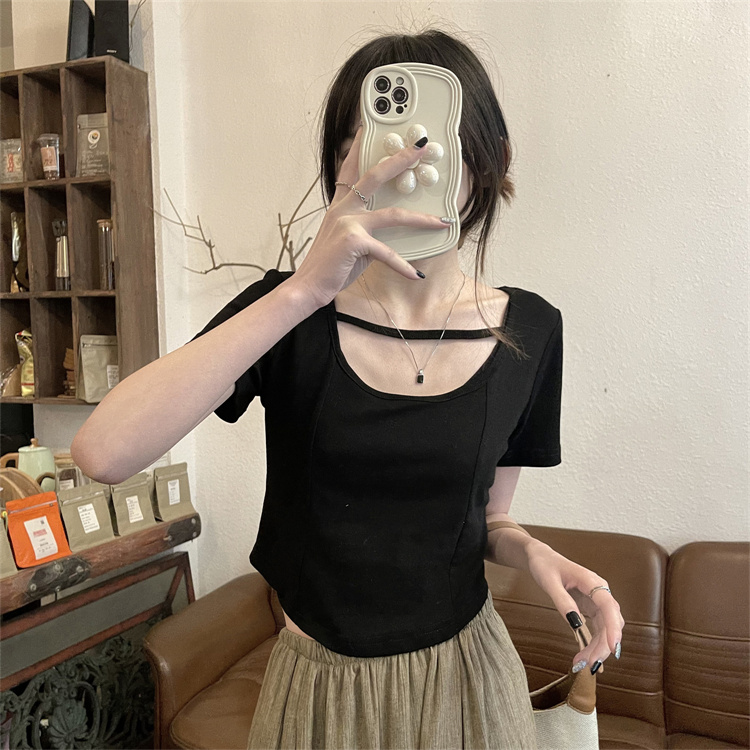 Shipped Pure Cotton 32-pin Pure Tender Side-Collection Short Sleeve Irregular Top