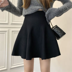 Shipped Short skirt for women in spring and summer versatile knitted skirt with bottom wool pleated high waist