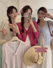 Shipped 2025 summer solid color gentle temperament versatile women's sun protection long-sleeved knitted cardigan
