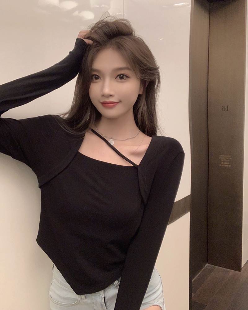 Shipped New Spring and Autumn New Pure Irregular Slim-fit T-shirt Women's Long Sleeve Base Shirt Tight Body