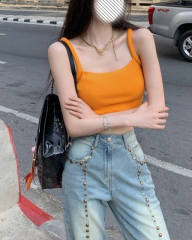 Shipped Simple suspender vest for women in summer new design, solid color three-dimensional shoulder straps to make you look slim