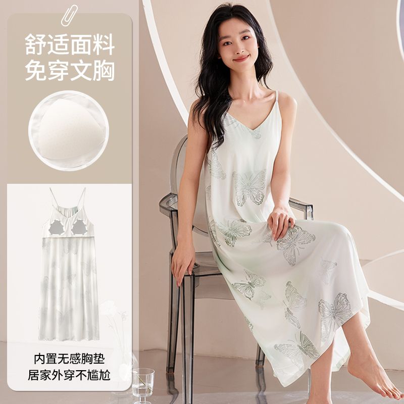 Summer ice thread thread with chest pad pure sexy suspender nightgown for women's home clothes