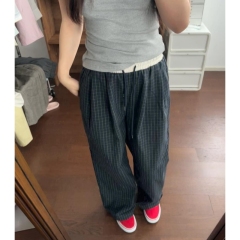 Shipped Plaid Pants for women 2025 Spring Clothes Lazy Style Small Casual Walking High-Wait Loose Wide Legs