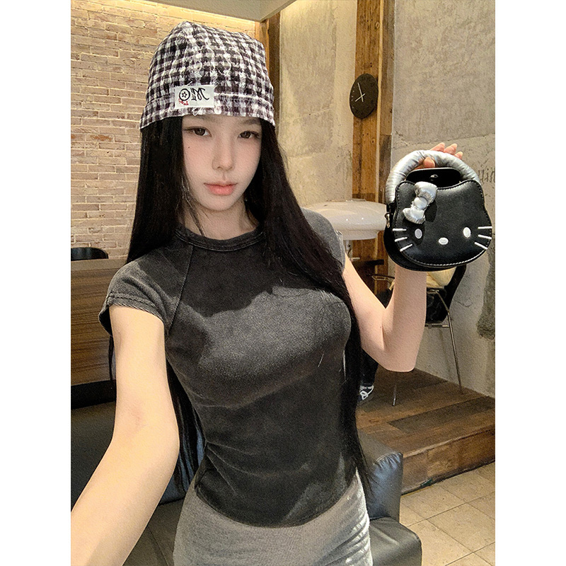 Real shot-American retro short-sleeved 2025 spring and summer new style bright line washing and old slim T-shirt