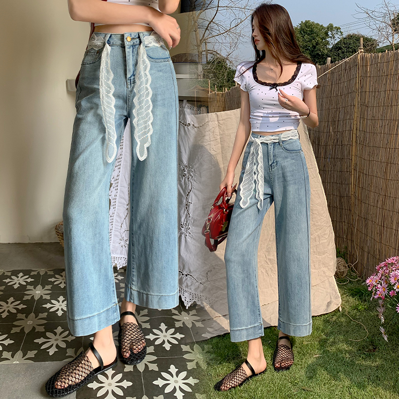 High-waisted straight jeans for women, slim and loose 2025 spring and summer new nine-point small white baguette cigarette pants