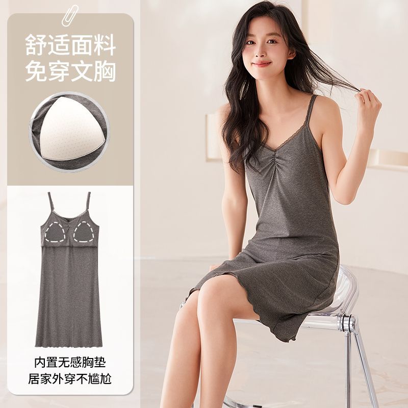 Summer ice thread thread with chest pad pure sexy suspender nightgown for women's home clothes