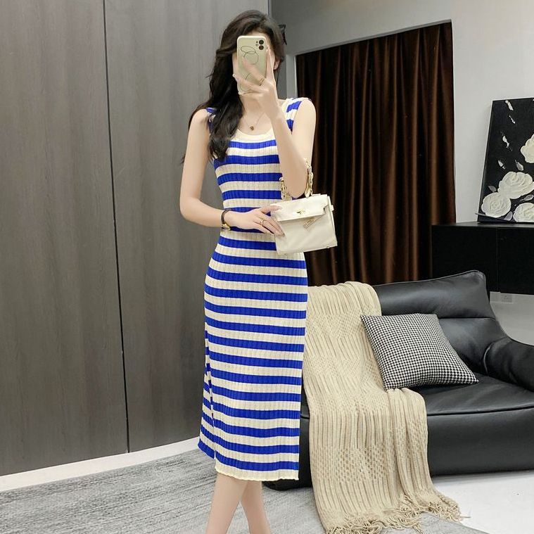 Shipped Striped Knitted Dress 2025 Summer Women's Fashion Design Feeling Niche Small Fresh Loose